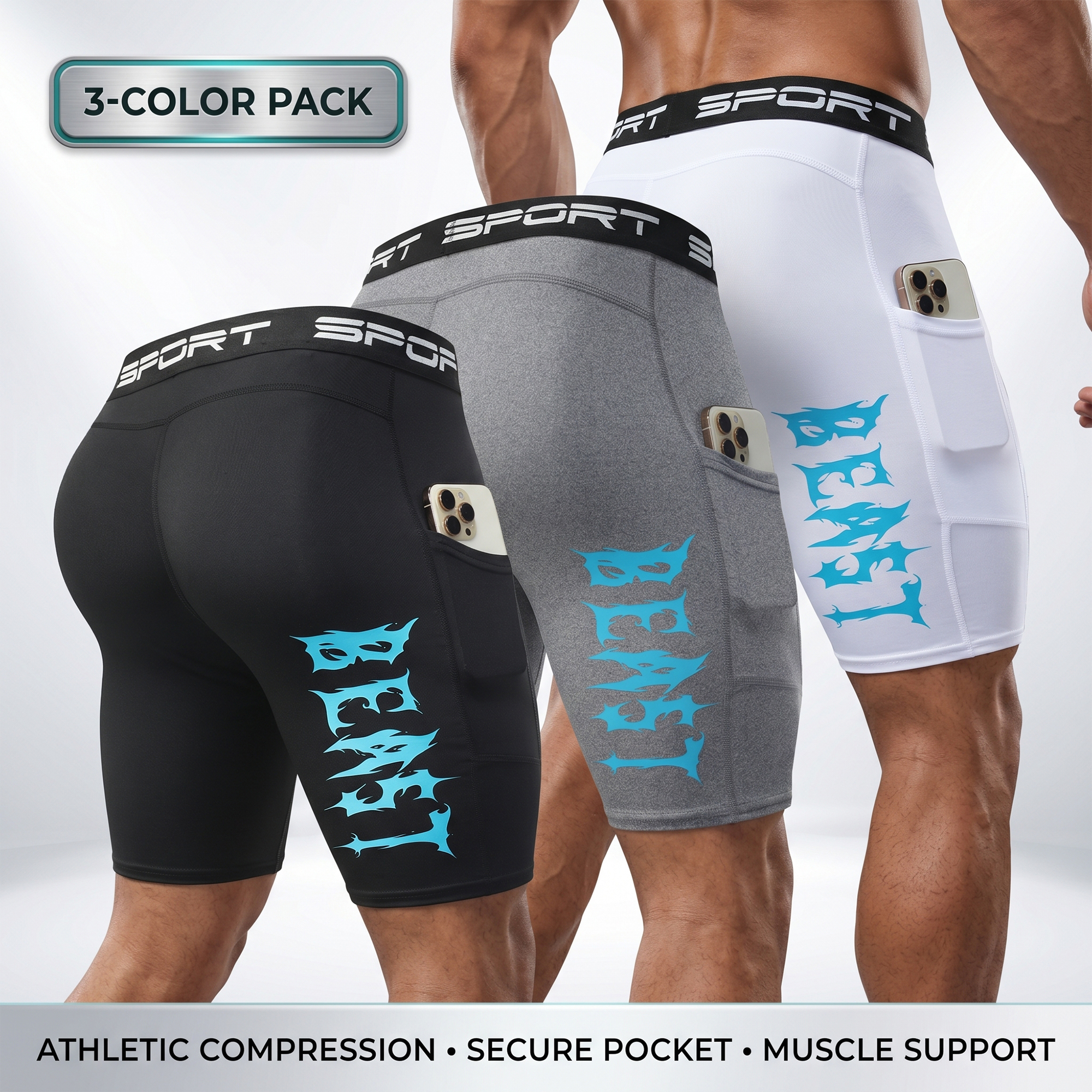 Compression Shorts Athletes - Набор из 3 мужских компрессионных шорт