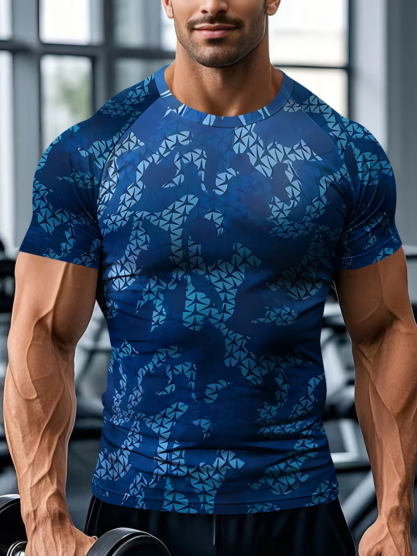 T Shirt Tight Fit - Мужская быстросохнущая высокоэластичная спортивная футболка синего