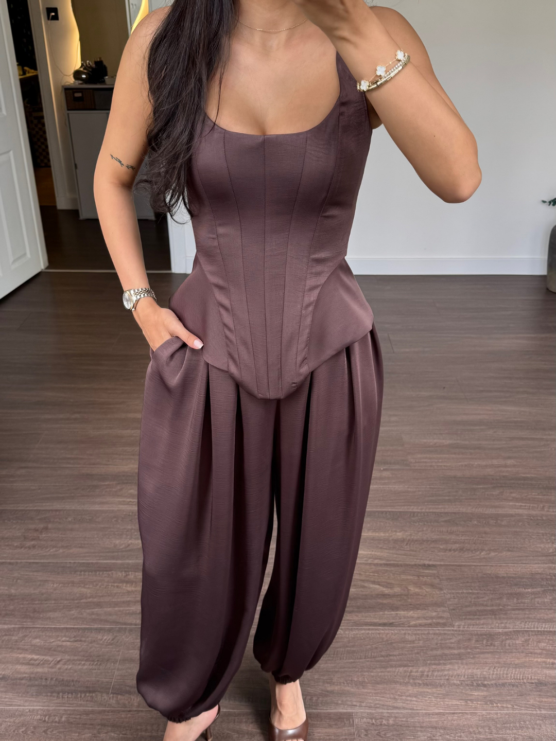 Suspender Tank Top - Женский атласный комплект Laru из 2